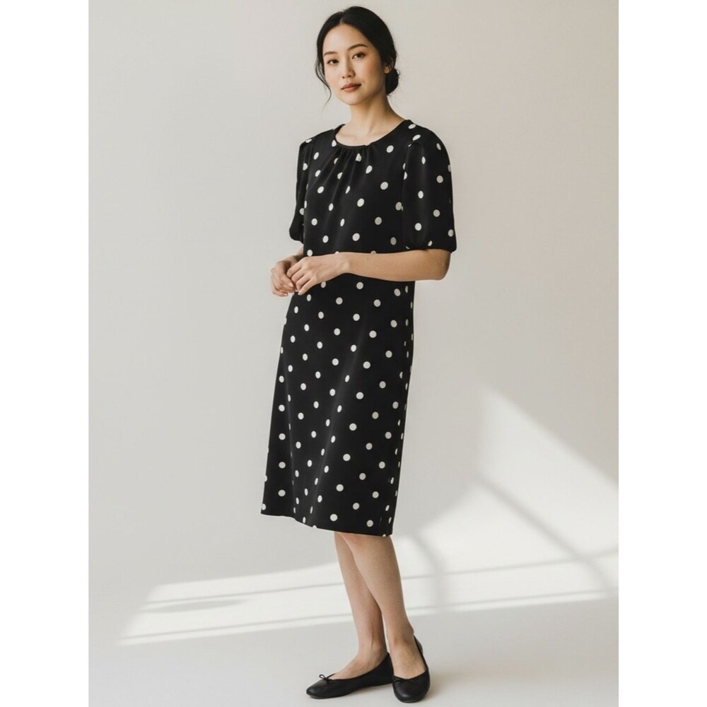NY&C Black & White Polka Dot Kentucky Derby Midi Short Slv Dress Women’s Size M